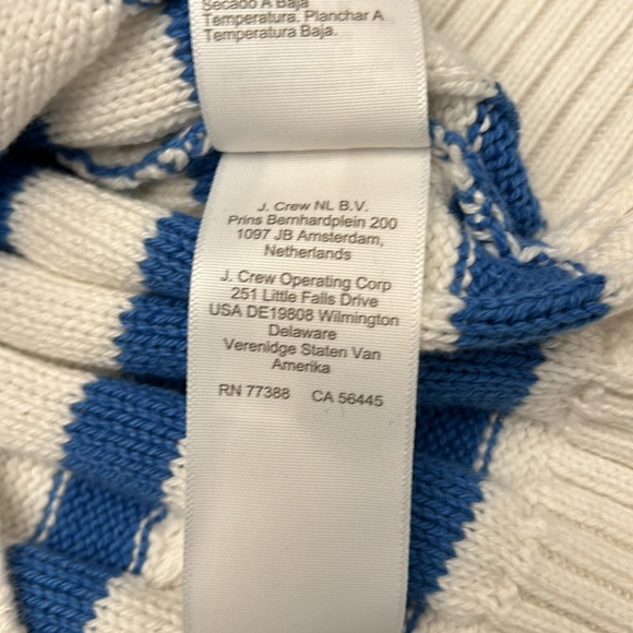 J Crew Factory Striped Cable Sweater Ivory & Blue 100% Cotton Size M. NWT - Picture 7 of 11